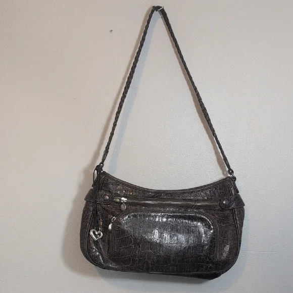 Brighton Dark Brown Croc-Embossed Shoulder Bag