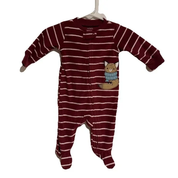 Baby Boy Clothes‎ Carter's Newborn Fleece Burgundy Fox Footed Outfit Size 3M New