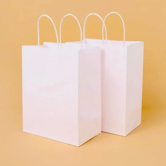 SET OF 10 Elegant White Gift Bags - 8”x5”x11”