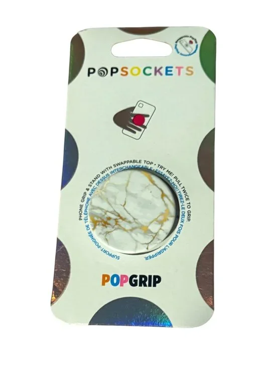 PopSockets PopGrip – Gold Marble Design – Swappable Top – NEW