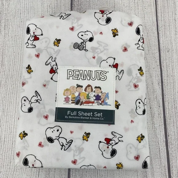 Peanuts Snoopy Sheet Set FULL White Woodstock Hearts Love Valentines Berkshire