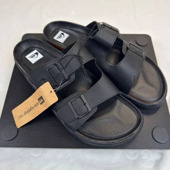 Quiksilver Men's Deck Sandals Black Size 12 Double Stap New CQ10025M-B
