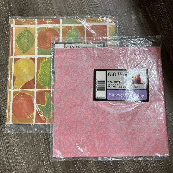 Dollar General Vintage Flat Gift Wrap 25 sq ft Shower/Wedding/All Occasion Leaf
