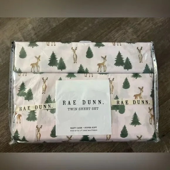 Rae Dunn Pink Holiday Twin Sheet Set