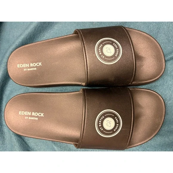 Eden Rock St Barths Mens Logo Slide Sandals Black Size 45 Designer Pool Slides