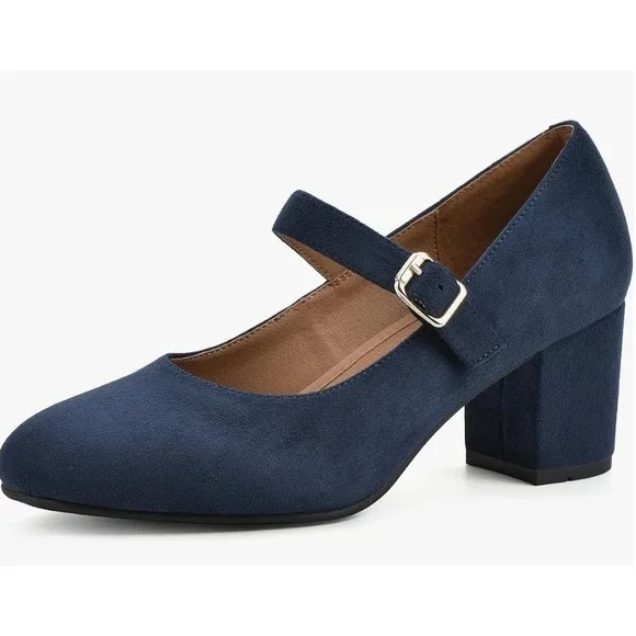 White Mountain Womens Shoes Frenzies‎ Navy Mary Janes Chunky Heel