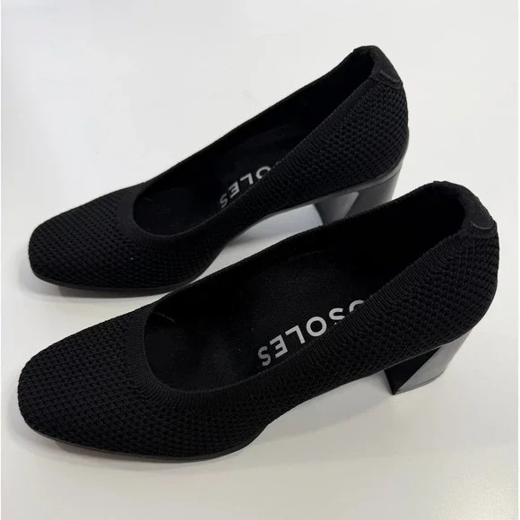 Aerosoles Casanna Black Knit Block Heel Pumps Square Toe Shoes Womens 7M