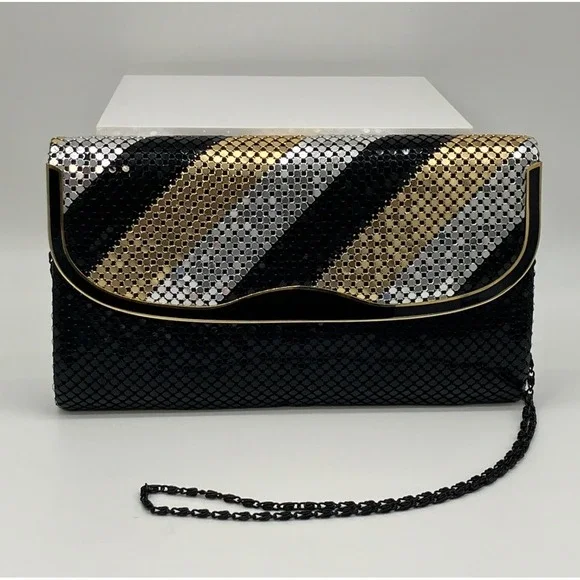 Vintage Gold Silver Bronze Metal Mesh Chainmail Purse Evening Shoulder‎ Bag 80s