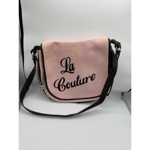 Juicy Couture Vintage Pink Messenger‎ Bag La Couture Velour Dangle Charm