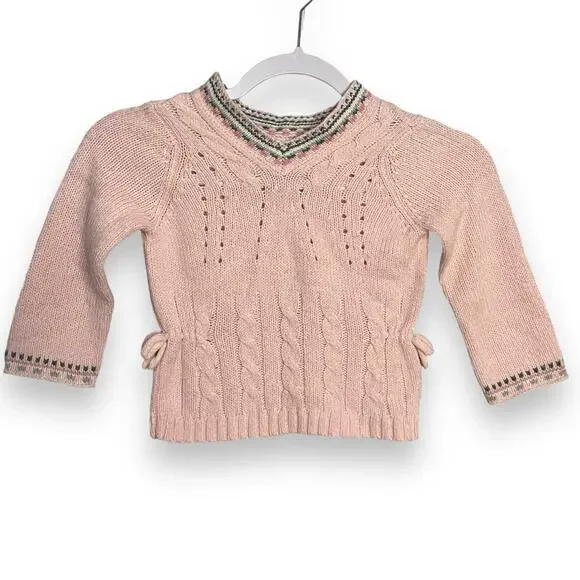 Carter's Long Sleeve Cable Knit Sweater Toddler Girls 2T Pink Mixed Media Casual