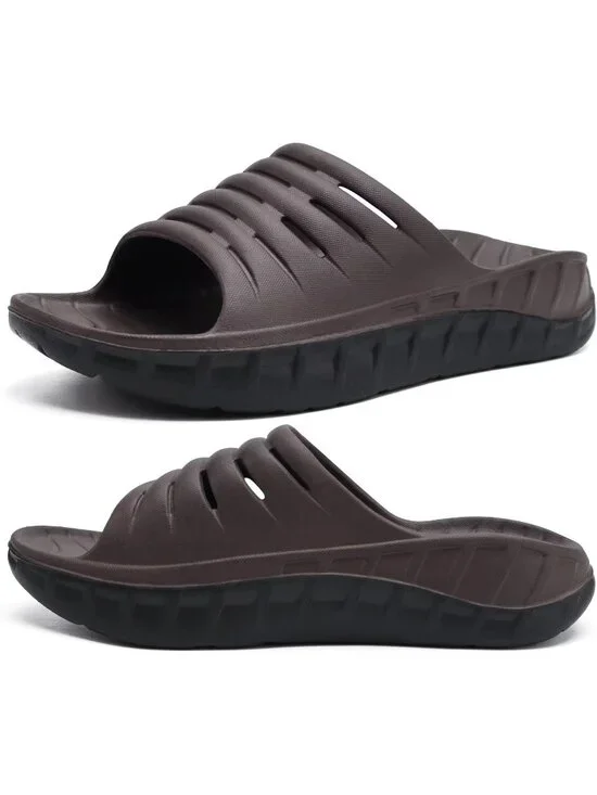 Men's Brown Sandals Orthotic Arch Support Open Toe Sport Slides Thick Cushion