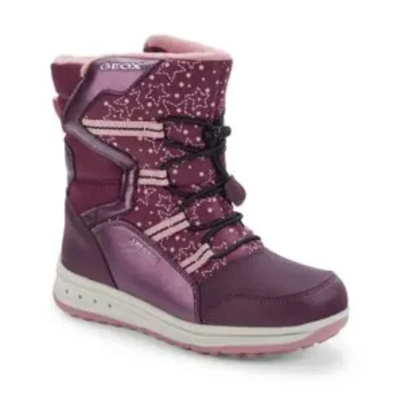 Geox Girl's Purple J Roby Lace Up Thermal Outdoor Winter Snow Boots Size 1