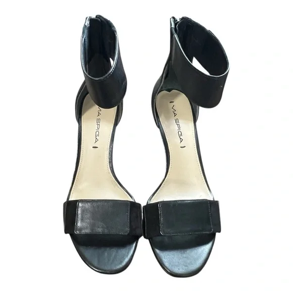Via Spiga B-Lavinia Black Stilettos Zippered Heel and Ankle Strap Accents 6M
