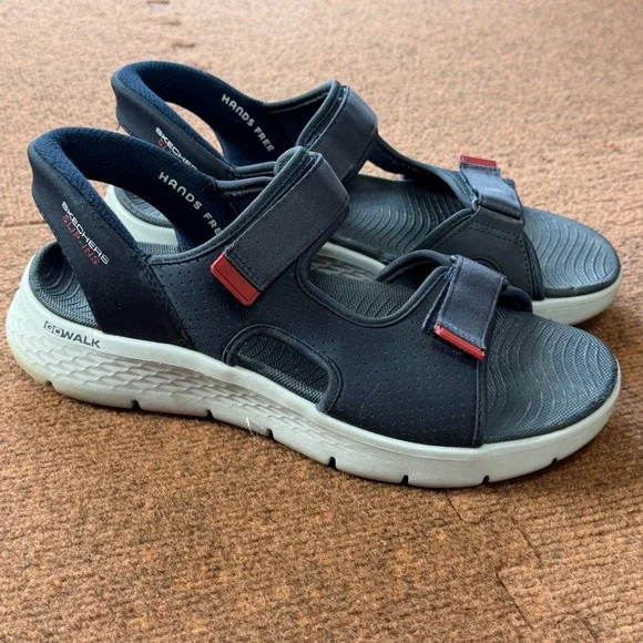 Skechers Hands Free Slip-ins GO WALK 6 Mens Navy Red Sandals 229210 NVRD Size 10