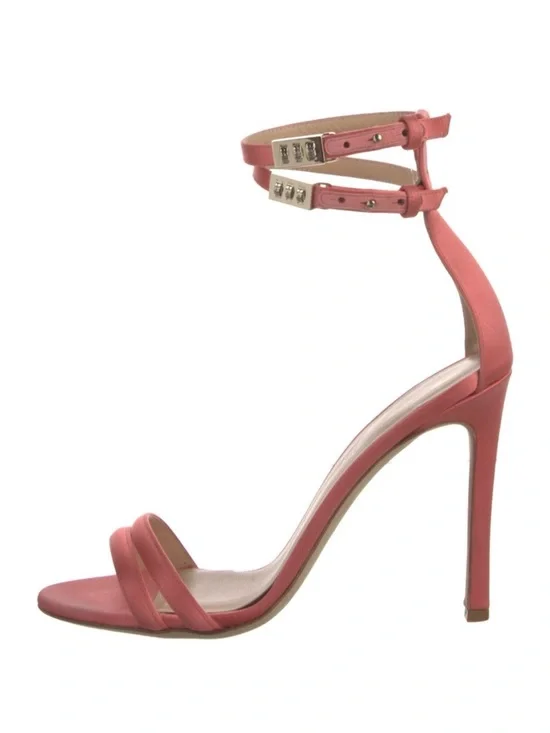 Brandon Maxwell Classic Double-Strap Ankle Wrap High Heel Sandal in Coral Pink
