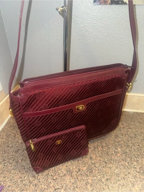 Emilio Pucci Wine Burgundy Shoulder Bag with Matching Pouch set
