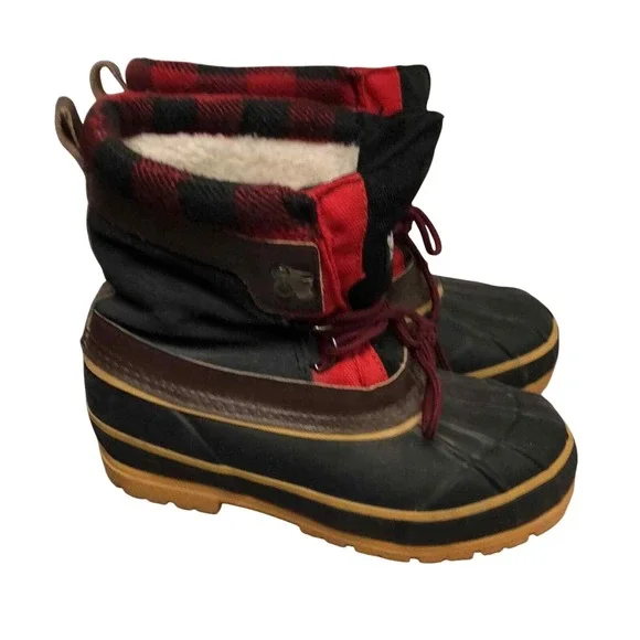 Western Chief BUFFALO‎ PLAID Rain/Snow Boots THINSULATE Suede Red/Black Kids 4