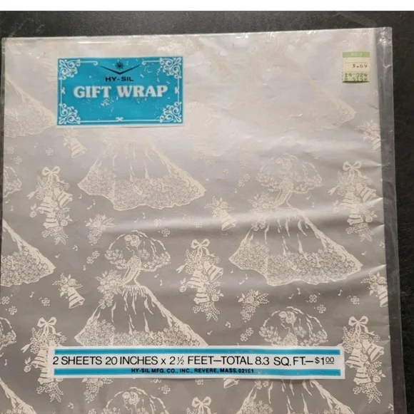 NEW Vintage Wedding Bridal Shower Gift Wrapping Paper Art Deco MCM USA Silver