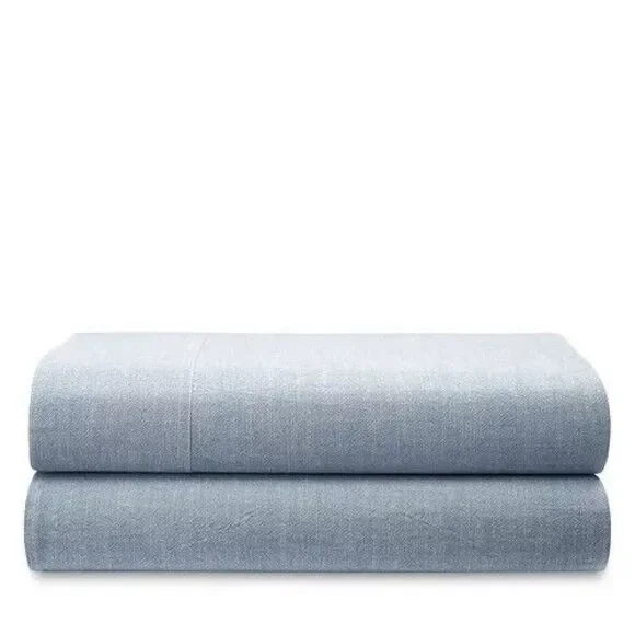 Ralph Lauren Sheet Set King Workshirt Chambray Blue Fitted/Flat 2pc NEW