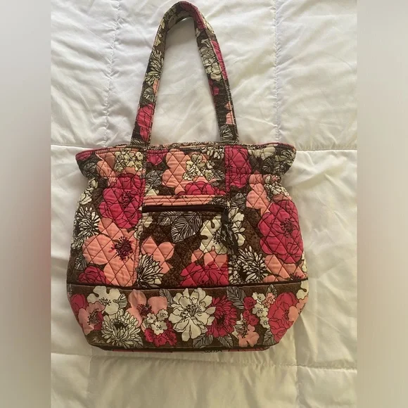 Vera Bradley retired mocha rouge shoulder bag pink, brown, white floral pattern
