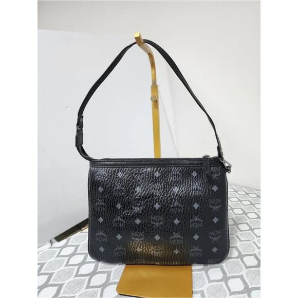 MCM Visetos Leather Pochette Shoulder Bag Black