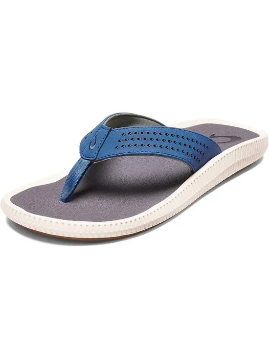 Men's Blue Grey Synthetic Beach Sandals Water Resistant Flip Flops Comfort Fit