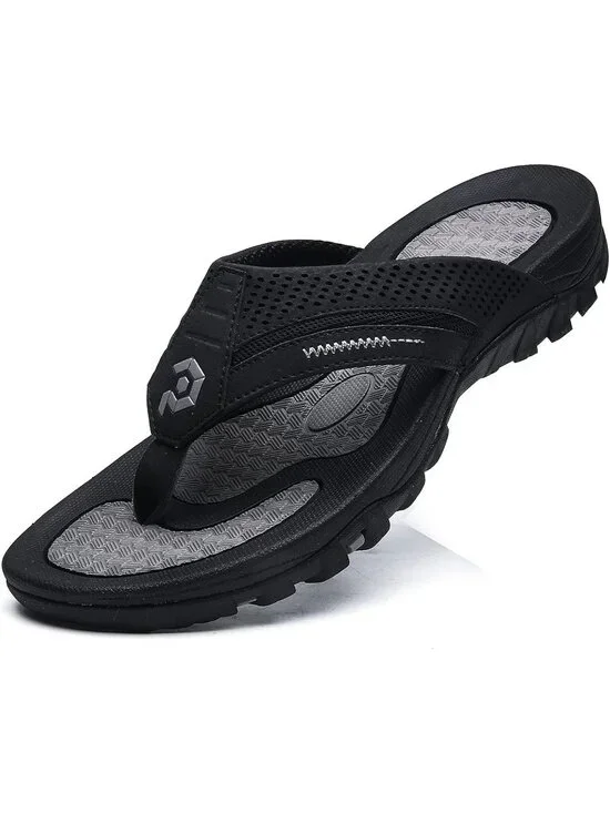 Men's All Black Flip-flops Thongs Sandals Durable Comfort Slippers For Casual