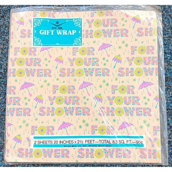 Vintage Hy-Sil Gift Wrap Wrapping For Your Shower Flower Pots 2 Sheets 20x30