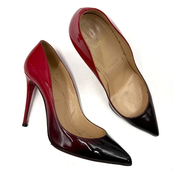 Christian Louboutin So Kate Pumps Red Black Ombre Patent Heels Sz 38.5 / 8.5