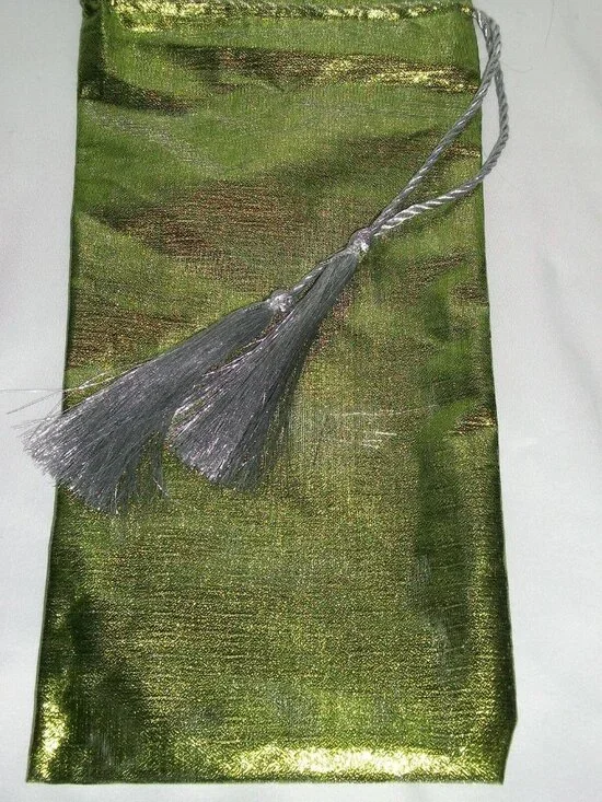 Green Lime Shimmer Premium Wine Bottle Gift Bag Silver Tassel Cord Christmas