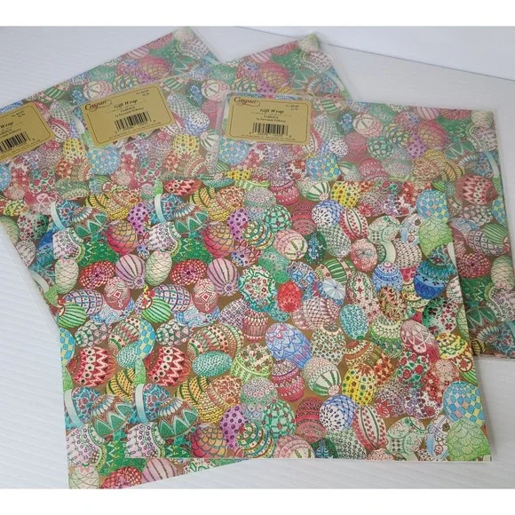 4 Packs Vintage Old Stock‎ Caspari Gift Wrapping Paper Faberge Egg Holloway NEW