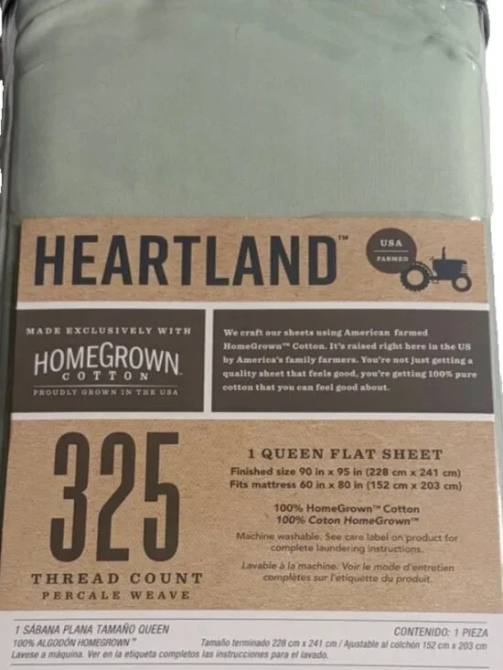 new LIGHT GREEN Heartland 325 TC 100% Cotton Percale-Weave QUEEN Flat Sheet