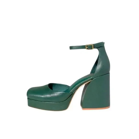 Charlotte Stone Fran Mary Jane Dark Hunter Green Pump Heels Size‎ 10