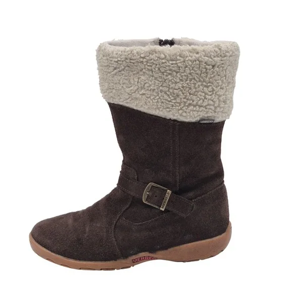 Merrell Mimosa Harvest Waterproof Boots Kids‎ Size 3 Brown Suede Faux Fur J95508