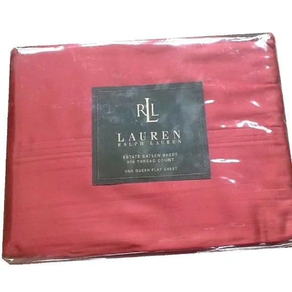 htf brand new Ralph Lauren DAMASK RED 370 TC 100% Cotton QUEEN Flat Sheet