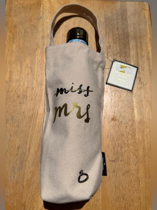 NWT Kate Spade New York “Miss to Mrs” Canvas Wine Tote Bridal Engagement Gift