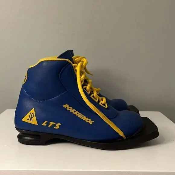 Rossignol Kids' Blue Yellow LTS JR Nordic 75mm Cross Country Ski Boots Size 8.5