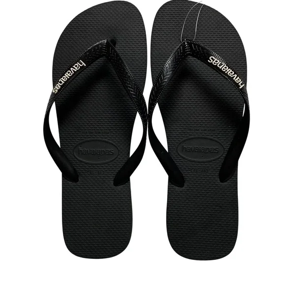 Havaianas Top Logo Mania Mens Flip Flops Black White SandalsSize 13M NWT