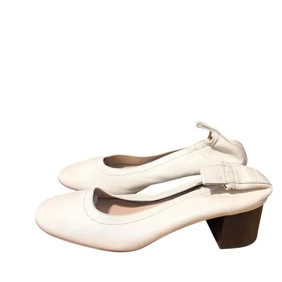 Everlane Shoes Womens 6.5 Ivory Leather Slip On Ballet ‎ Block Heel Round Toe