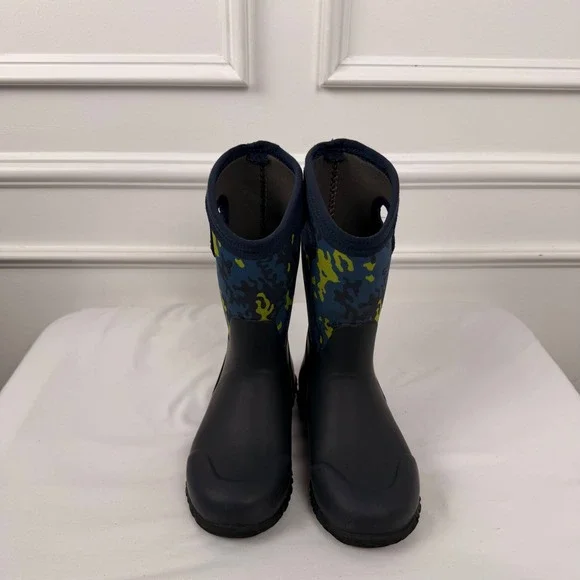 Bogs Kids Classic Camo Waterproof Insulated Rain Boots Blue Yellow Size 13 72736