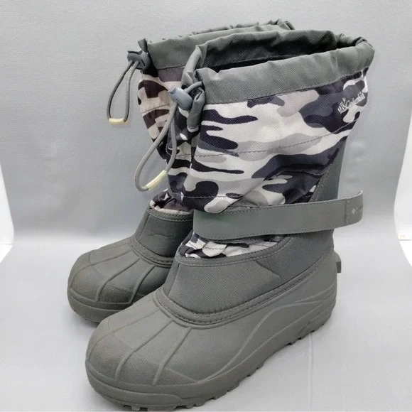 Columbia Powderbug Plus II Kids Snow Boot Gray Camo Waterproof BY1327-033 Size 6