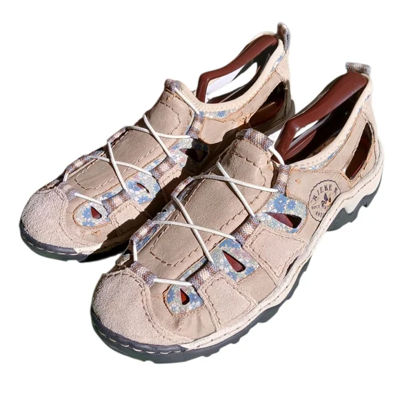 Rieker Men's Size 42 Beige Outdoor Sandals with White Laces