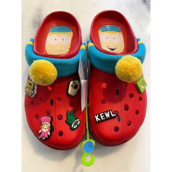 Crocs South Park Eric Cartman Classic Clog Mens 11 Red Turquoise Knit Pom