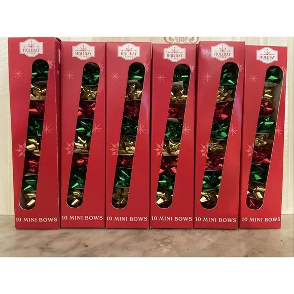 Mini Gift Bows Red Green Gold Stick-on Adhesive Holiday‎ 60 pcs