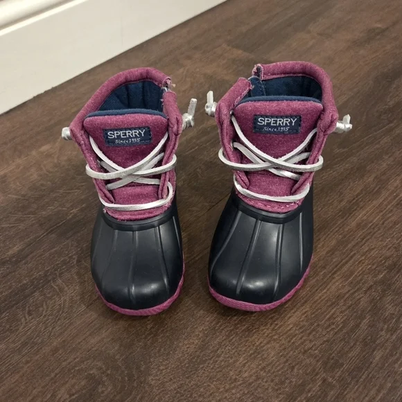 Sperry Girl’s 6mo Purple Black Lace Up Rain Duck Boots