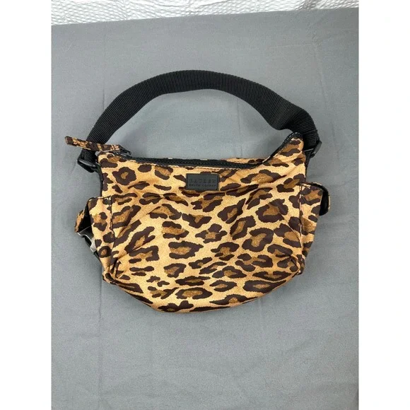 Lauren Ralph Lauren Leopard Print Shoulder Bag Black Strap Zip Close Nylon EUC!