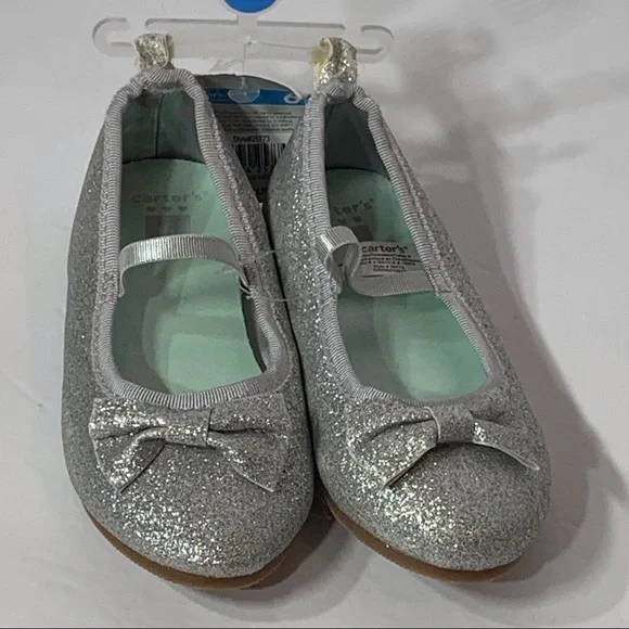 NWT Carter’s Silver Glitter Ballet Flats with a Bow and‎ Strap Embellishment
