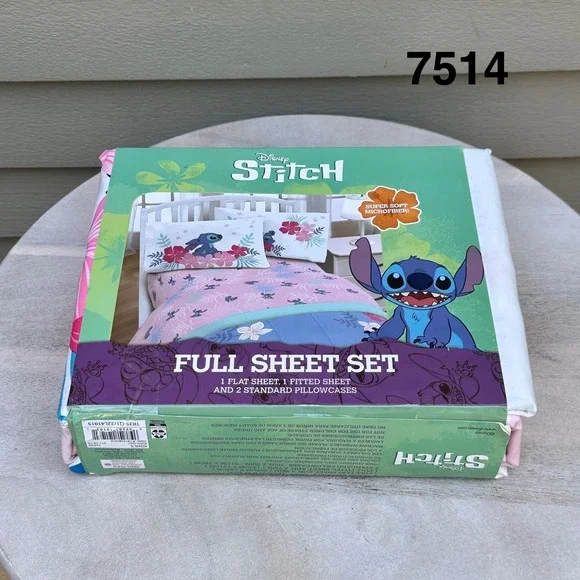 Disney Stitch Full Sheet Set Pink Teal Floral Tropical 4 Piece Microfiber New