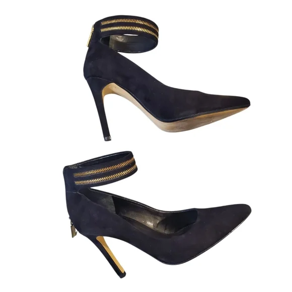 Banana Republic Gayle Black Suede Zip Ankle Strap High Heel Pumps Size 9