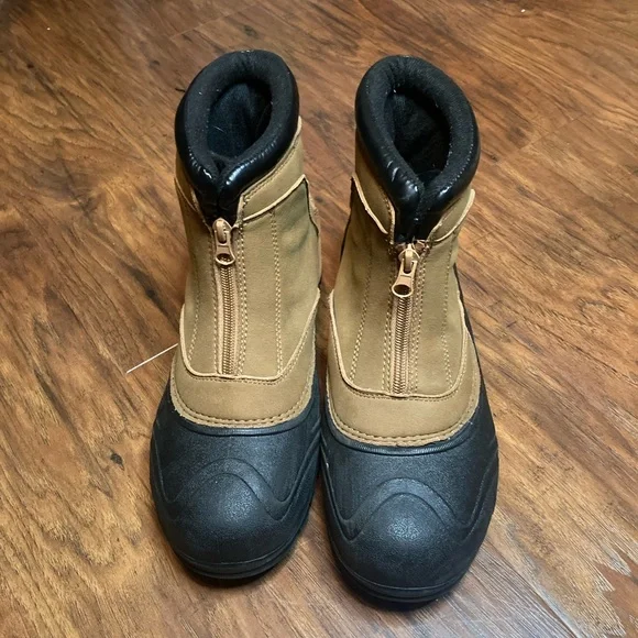 Nautica Men's Tidewater Zip Winter Snow Boots Tan/Black Waterproof 3M Sz 7M New